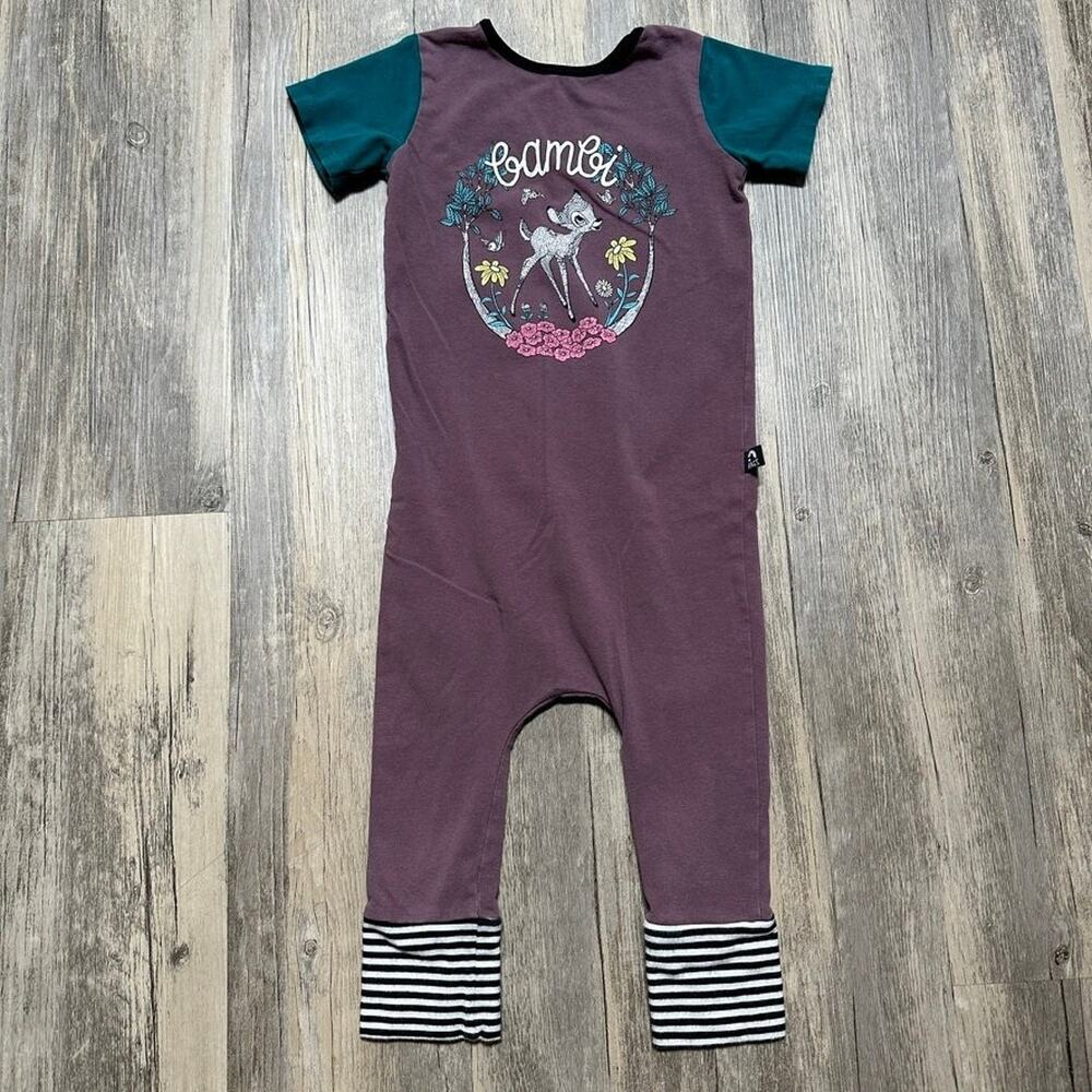 RAGS One-Piece Romper 2T Purple Teal Bambi Disney Cotton Striped Cuffs